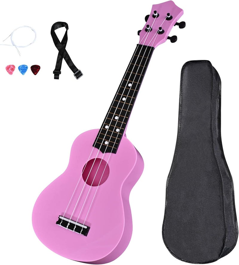 LIEKE Kids Ukulele 21 Inch Soprano Ukelele,Musical Instrument,Toy Ukulele Gift for Girls Children Beginners with Bag (Pink) - Image 1